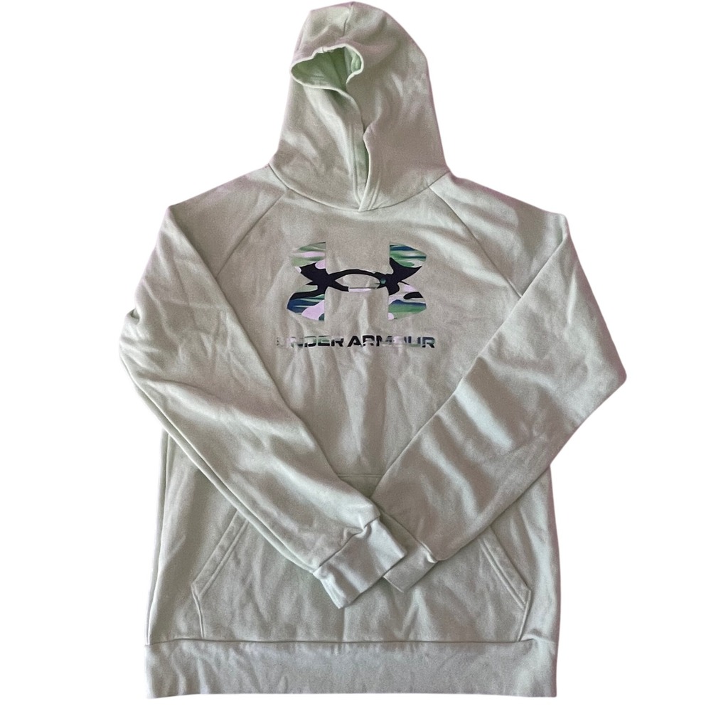 Under‎ Armour Girls Mint Green Camo Logo Pullover Hoodie Sweatshirt YXL 1373558